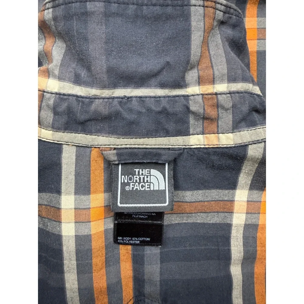 The North Face Mens M Plaid Western Snap Short Sleeve Shirt Black Gray Orange